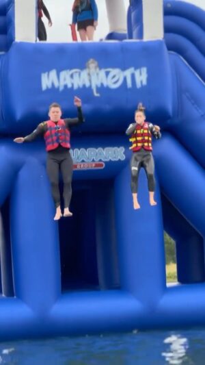 Ben Shephard Instagram - Absolutely cracking day with my god sons their mates and their mum @aquaparkrutland This is Seb who’s 7 !!!!! 😳🤷🏻‍♂️ leaping of the Mammoth without thinking about it - then me and @katejcowan def struggling compared to him 🤣 Such a great day out boys all loved it and more importantly are now shattered!! 🤣🤣