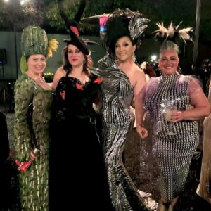 BenDeLaCreme Instagram - One of my very best friends is in town and we were gunna hang out in our pajamas but when @jennifertilly reaches out with a last minute invite to a @suttonstracke “Surrealism Ball” you grab @racheldoesstuff and her season two Crazy Ex Girlfriend cactus costume, and GO. So many lovely people. A delightfully weird night. Surrealism abounds.

Thank you @blakedannymakes for helping @auntie_foxy and I turn it out last minute.