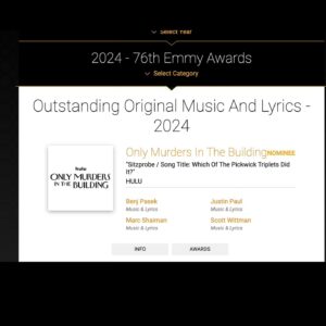 Benj Pasek Instagram - After getting to write for a legend like Steve Martin, for a production as joyous as “Only Murders In The Building,” it feels downright absurd–almost as absurd as our song about three triplet infants accused of murder–to receive this nomination for “Which Of The Pickwick Triplets Did It?” with @marc_shaiman and @scottwittman! We’d like to thank @johnnyhoffman5 @sasgoldie and the entire team for inviting us to write this wacky little musical within their brilliant show, with extra thanks to Steve for such a glorious rendition of our song. Special mention too to @siddkhoslamusic , Bruce and Lauren from the Only Murders music department on their deserved nods. We look forward to getting the gang back together in September, and thank @stevemartinreally, Marty, @selenagomez, Meryl, Paul and the entire cast for the passion they poured into the music of Death Rattle Dazzle.