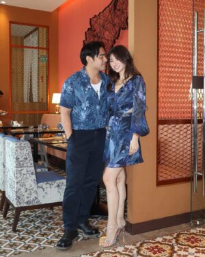 Benjamin Alves Instagram - Blue Hour… 🕰️ 💙 

#loveGUESSph gifting us with these matching fits!