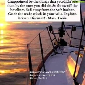 Benjamin Donlow Instagram - Mark Twain reminds us: regret stings more than leaps of faith. Will you set sail towards your dreams, or stay tethered to the shore?

Explore, dream, and discover what awaits! What adventure or dream are you ready to pursue? Share your plans below!

For more daily personal development,  mindset, Positivity and motivation 
Follow @theempoweredgirl5 @create.your.own.sunshinexo @dieseldonlow @dieseldonlowcompany .
.
.
.
#ExploreDreamDiscover #NoRegrets #ChaseYourDreams #TakeRisks #LiveFully #PersonalGrowth #Empowerment #Motivation #Inspiration #PositiveVibes #TheEmpoweredGirl5 #TakeTheLeap #AdventureAwaits #DreamBig #LiveWithNoRegrets #MarkTwainWisdom
.
[Personal Development,  Mindset, Motivation,  Gratitude, PositiveMindset, Blessings, Mindfulness, HappinessJourney, TransformYourLife, EmbraceTheGood, Want More in 2024]