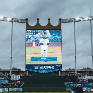 Bernard Harvey Instagram - Got to throw the 1st pitch…and we got the W ✔️. I must be a good luck charm. Thank you @kcroyals !!! 💙👑