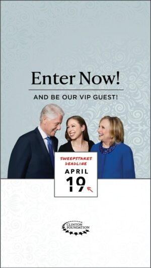 Bill Clinton Instagram - 🗽Want to win a trip to NYC for an unforgettable evening with President Bill Clinton, Secretary @HillaryClinton, and Chelsea Clinton?

Click the link in our bio to enter for a chance to join us at this year’s exclusive dinner event to celebrate our work on May 13.