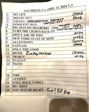 Billy Joel Instagram - About Last Night!. Is this all you got SAN DIEGO !! #setlist➡️ ❤️♥️❤️♥️❤️ @myrnasuarezphoto @petcopark #BILLYJOEL X STING
