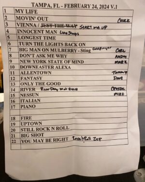Billy Joel Instagram - About Last Night. TAMPA, FLORIDA  Billy Joel X Sting.  #setlist #billyjoel @theofficialsting #sting