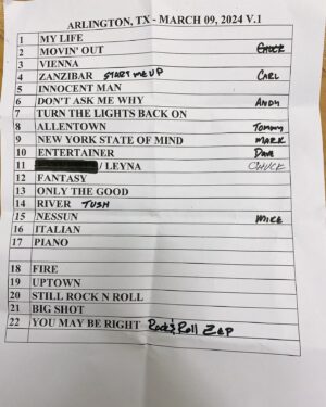 Billy Joel Instagram - About Last Night. Arlington, TEXAS  #setlist  #billyjoelstevienicks