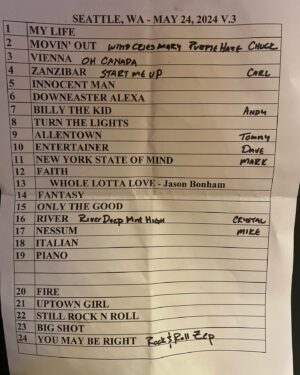 Billy Joel Instagram - Seattle Set List @tmobilepark
