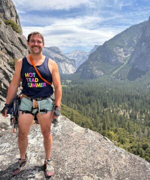 Bj Gruber Instagram - Hi, I’m BJ Gruber. I grew up in Richmond, VA. My family often went camping & beaching. It was the ‘90’s, so we still played outside. At my grandmother’s lake house, we’d swim & ski out on the water during the summer.

I'm pansexual, a word I didn’t know growing up. I came out as bi at 16, but went back in because… VA. I came out again in college when I met someone. It’s an odd feeling: I've never felt gay or straight & fully accepted by either community. I amorphously fall in the middle. If dating a man, heterosexuals felt I was always gay & just pretending to be straight. If I dating a woman, LGBTQ folks would treat me like I was never gay & thus not in the tribe. So here I am, pansexual, which leaves me the freedom to exist at least in acceptance within myself. My pansexuality means that who someone is as a person (their integrity, honesty, character, responsibility, willingness to put up with my eccentricities, etc…) is the primary basis for my interest in them. Everything else is tertiary.

Parks have helped me find peace within myself. That solace has given me the clarity to understand what I believe in & who I want to be.

I haven’t been to nearly as many National Parks (NP) as I’d like, but I often visit state parks in VA & NY, where I enjoy hiking with Rachel, my partner (also queer) & rock climbing my friends Richard & Trevor. I’ve been lucky enough to visit Red Rocks NPS site in NV & Grand Canyon & Yosemite NPs.

Every landmark feature at Yosemite could be its own destination. It’s like someone designed Yosemite in a lab to be the most beautiful place possible & then gave it to us. I find it to be a more compelling ontological argument than the human body.

Rock climbing & hiking give me peace of mind that I can't find on NYC streets. My mom thinks I'm a thrill seeker, but it’s actually the opposite. When I’m on the sharp end 1000s of ft in the air, there is only silence. It’s me, the rock, & a dear friend through 70m of nylon umbilical cord (also birds & sometimes snakes).

I'd tell my younger self to be honest about who you are & never apologize for it. I urge everyone else to do the same.

Relationship status: Engaged 💍 (under the Northern Lights)