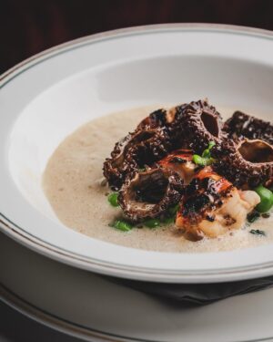 Björn Frantzén Instagram - Stockholm hasn’t received the memo about spring but we keep pretending on the menu 

“Homard aux morilles” Grilled lobster, sauce vin jaune, morels, peas and beurre noisette @brasserieastoria