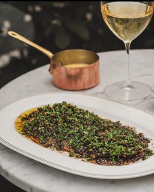 Björn Frantzén Instagram - Some new additions to the spring menu in Stockholm @brasserieastoria 

Lemon sole “Meunière”, puy lentils, sauce tartare & beurre noisette 
-
White asparagus, ramson, trout roe m, yuzu & beurre noisette Hollandaise
-
Veal minute, Café de Paris butter & green asparagus 
-
Gougères, jalapeño, English cheddar & honey
-
Spicy vodka rigatoni, sobrasada, pata negra & Thai basil