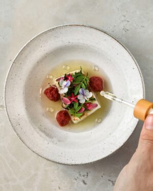 Björn Frantzén Instagram - Some new dishes on the menu at @villafrantzen

- Baked turbot & grilled heart of palm, tomato, kombu butter & galangal oil

- Rainbow Trout, ikura, dill, fennel, miso & mustard emulsion

- Veal Carpaccio, bacon dashi, yuzu kosho aioli & Parmigiano Reggiano

- Lightly heated monkfish & leeks, pistachio, curry-caramelized onion & saffron beurre blanc
