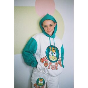 Blaine Gibson Instagram - Cristen has an unhealthy obsession with Keroppi since they share the same birthday so @dumbgood sent me a bunch of their Sanrio stuff in exchange for our firstborn child and a silly Keroppi photo shoot. Thank you @dumbgood for feeding my girlfriend’s addiction. 💚🐸