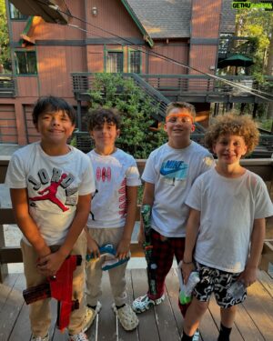 Blake Foster Instagram - Fourth of July weekend, we spent a memorable time with my sister, her husband, my nephew Luca, and three of Jaxon’s friends for Jaxon’s birthday celebration 🎉. On Thursday, we barbecued, had gel blaster gun fights, and relaxed in the jacuzzi. Friday was spent on the lake with an inflatable obstacle course, jumping off cliffs, and a huge water slide. The kids had a blast, and we all got sunburned 🤣. Great weekend with the fam 💙✌️ #4thofjuly #weekendvibes #family