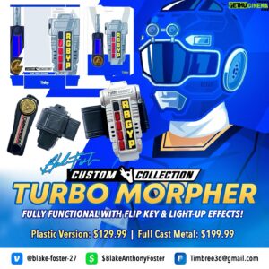 Blake Foster Instagram - 🚨 Exciting News!! Introducing The new Custom Collection by yours truly! 🚨

Get ready for the ultimate morphing experience with our custom TURBO MORPHER, available in 2 incredible styles: Plastic and Full Cast Metal! ✨ You’ve probably heard me mention it at a convention but we’re thrilled to announce the PRE-SALE IS NOW OPEN, and we're accepting payments through Venmo, CashApp, and PayPal. Don't miss out on being one of the first to own this incredible piece of Turbo history. Secure yours now! 📲

✔️ Key Features:
    •    Fully functional with dazzling light-up effects
    •    Comes with a flip key for that screen accurate touch
    •    Exact replica of my stunt morpher from the show

🛒 How to Order:
    •    Plastic Version: $129.99   shipping
    •    Full Cast Metal Version: $199.99   shipping (a true collector's piece!)
    •    Venmo: @blake-foster-27
    •    Cash app: $Blakeanthonyfoster
    •    PayPal: Timbree3d@gmail.com (mailto:Timbree3d@gmail.com)

This product has been a labor of love, in production for over a year, and it's finally ready to launch! I wanna thank my amazing partners @timbree3d and @AaronConey / @hustlematterstalent for helping create something truly unique to my Turbo season, and something I hope will be special for the fans as well – this one's for you!! 🙌🏼⚡️💙

#BlakeFoster #CustomCollection #PowerRangersTurbo #TurboMorpher #ShiftintoTurbo #PresaleLaunch #PowerRangers #CollectorsEdition
