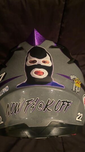 Blake Williams Instagram - I figuired out why i crashed @freestylekings it was the first helmet I’ve worn in 20 years that didn’t have a #JP911 sticker (not the real reason but I’m happy to blame that instead of running out of talent 😂) Got one on there now though! 

First helmet with the #JP911 sticker was the @foxmoto @hartluck replica with the red speed wind 👌🏻 the matte black was so sick and ahead of its time, still one of my all time favourites 👏🏻👌🏻🙌🏻 also landed my first backflip wearing it too 🤘🏻🤘🏻🤘🏻

Also here’s a sneak peak at everyone of my helmets since my BMX days (minus the blue Cobra in the last pic, if anyone has one laying around and wants to sell it I’ll buy it!) 

Also a look at some of my favourite custom painted lids from over the years, Jack Sparrow is probably my most favourite of the recent ones. Also my very first custom painted helmets from 2000 and 2001 by Wildstyle graphics -  funny story about the Shoei with the yellow and blue stars, it’s not the original, that one is somewhere in landfill by the Taupo tip in NZ, i raced a mud race and all my gear was in garbage bags and after washing my bike, all my gear and even helmet liners it was time for bed but when i got up the persons house i was staying at had seen a garbage bag sitting in the garage and threw it in the bin and it just so happened to be rubbish day 😫😫😫 so i had one re done a few years later just so it wasn’t missing from the collection. 

2005 @camsincs and i got similar helmets done by @electrobrownieland, had Koopa Troopa on the back 🤘🏻plus the @troyleedesigns fin/speed wing whatever you wanna call it, i loved them things! 

Pretty limited to how custom my @monsterenergy helmets can be these days but @apdesignsusa sure has done some sick ones over the years! The @lego, @starwars and @disneypirates are definitely my favourites a long with the new BOOSTED @jayoarcher skid lid 💚 

Over the years I’ve worn HJC (1998-99, 2001-03 once in 2007) Shoei (2000 and once in 2006) @foxmoto (2004, 2006-07, 2009-18) @661protection (2008) and now @bellhelmets since 2019 🤘🏻

Which one’s your favourite paint job???