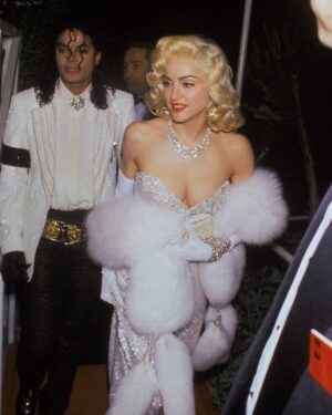Bob Mackie Instagram - @madonna wears a Bob Mackie couture gown and white stole to the 63rd Annual Academy Awards in 1991. #MichaelJackson was her date for the evening. #MackieMagic #Oscars