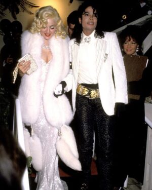 Bob Mackie Instagram - @madonna wears a Bob Mackie couture gown and white stole to the 63rd Annual Academy Awards in 1991. #MichaelJackson was her date for the evening. #MackieMagic #Oscars