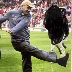 Bob Mortimer Instagram - Taking a penalty at The Riverside in desert boots.. it didn't reach the goal
