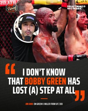 Bobby Green Instagram - What’s next for King? 👑— “I don’t know that @bobbykinggreen has lost much of a step AT ALL” ~ @jon_anik after #UFC300 and King vs Miller. — ———————————————
FOLLOW  @anikflorianpod
FOLLOW  @anikflorianpod
FOLLOW  @anikflorianpod
———————————————
•
•
•
#ufc #mma #ko #knockout #trendingreels #sport #sports #mixedmartialartists #ufcmemes #boxing #ufc300  #ufcfightnight #ufcfighter #fyp #reels #viral