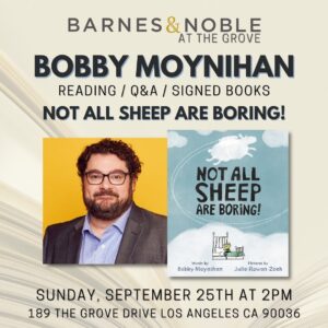 Bobby Moynihan Instagram - Come by! September 25th, 2 PM @thegrovela @barnesandnoble 🐑🐑🐸#NotAllSheepAreBoring