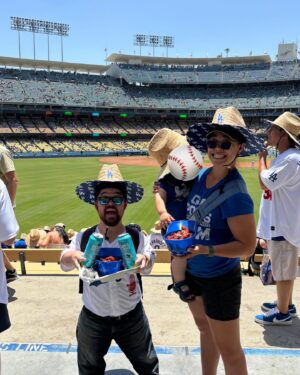 Brad Williams Instagram - Having a blue Father’s Day watching the @dodgers! My two favorite ladies, a ballgame, a beer, a helmet full of Korean fried chicken; what else could a guy ask for? 
Happy Father’s Day!