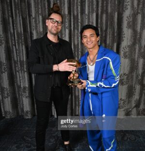 Brandon Perea Instagram - First timer… and we got the dubbbb! Thank you @saturnawards for honoring @nopemovie!! 🪐🏆