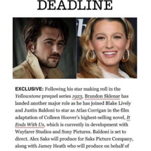 Brandon Sklenar Instagram - When this project came along I wasn’t aware of this book or the tremendous impact it has had on women all over the world in helping them to have the strength to change their lives. This is something very personal to me. The amount of women I’ve known who have been victims of abuse is staggering. It is our intention that this film continues to spread the vital message of this book; for women to feel empowered and men to be better. I’m honored to be a part of it. Thank you Sony. Thank you Justin. Thank you Colleen Hoover.