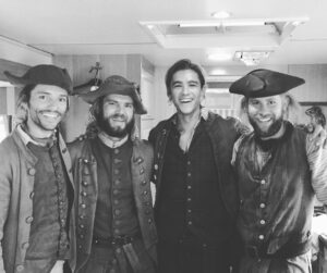 Brenton Thwaites Instagram - When your cousin @flynn87 and his mates @joshhore86 and @jimmyeastman come to set without stepping in the makeup chair and are filmready!
#aussiepirates