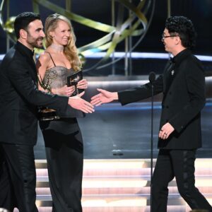 Brett Goldstein Instagram - What a fxxxing night! It does not get any less surreal to be at the Emmys. Saw friends, met heroes, got to present with my girl @junotemple and got to celebrate my boy @phildunster. Turns out not winning is also fun! THANK YOU @televisionacad. 

Photos by AP/Invision for the Television Academy, © Television Academy 

Styling by @rosefordestudio 
Grooming and vibes @kerrieurban 
Plus one by @momowelch