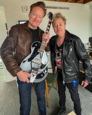 Brian Setzer Instagram - Thanks to Conan @teamcoco for this amazing gift, a George Harrison Signature Duo Jet!  Had a great time chatting rockabilly and guitars with my old pal. Podcast coming soon! 🎸🤩 
.
.
#conan #teamcoco #gretsch