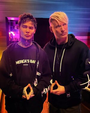 Brian Tyler Instagram - In the studio with guitar mega-god #TimHenson of @polyphia cooking up insane music 🤘🏼, diving down the rabbit hole chatting about life & the universe, and of course doing Chad faces for this photo 😆. Tim is one of the coolest, most genuine people on the planet and I can’t wait the world to hear what we are up to. Let’s f-ing go! 🎶🎼🎸 #polyphia