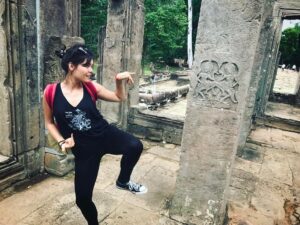 Bridgette Dunning Instagram - Did I get it right?! 😂🗿💕#pillarpose #bayontemple #angkorthom #whatakillerpillarpose
