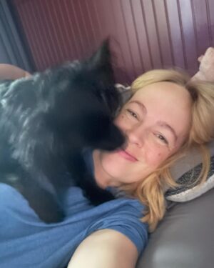 Brittany Allen Instagram - Life, lately. ❤️
Belly growing by the day / blonde mama (c/o wizard @kaylacasee ) / rescued another dog at the side of a road with @colin_minihan / scoring into the night / and snuggling with the two rescues we already got. Tired but full ❤️