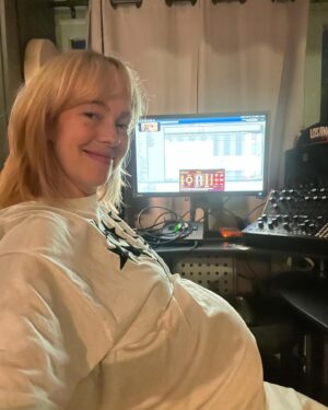 Brittany Allen Instagram - Life, lately. ❤️
Belly growing by the day / blonde mama (c/o wizard @kaylacasee ) / rescued another dog at the side of a road with @colin_minihan / scoring into the night / and snuggling with the two rescues we already got. Tired but full ❤️