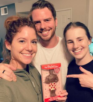 Brittany Underwood Instagram - When your friends know you and get you the only man you would want right now…one made of chocolate haha Love you guys so much! Thank you for letting me third wheel my way into this throuple! Lol our hangs always have me in stiches! Just what I needed ❤️ #friendsareeverything #happyvalentinesday @samshrieve @kristee_m_a