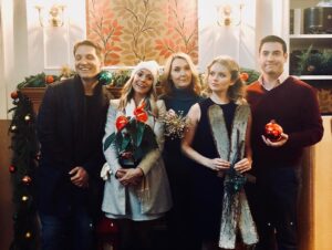 Brooke Nevin Instagram - One more day until the premiere of #JingleAroundTheClock on @hallmarkchannel! I’ll be live tweeting! Also, had to share this #awkwardfamilyphoto version of our promo shot...Which one do you like better?! 🤣