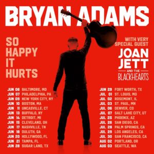 Bryan Adams Instagram - At long last, a 26 date US tour! The “So Happy It Hurts” 2023 across America tour starts in June with very special guest Joan Jett! 26 cities across the USA this Summer! Tickets on sale now! Presale code: SOHAPPYUSA. Full list of dates at: https://www.bryanadams.com/tours/#sohappyithurtstour