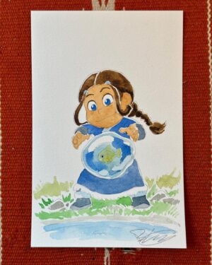 Bryan Konietzko Instagram - Here are the other 4 watercolor sketches I did for the charity auction benefitting the National Multiple Sclerosis Society this coming weekend at @animeboston 💦🐠💦 These are all on 5.5” x 8.5” Strathmore cold press. @mike_dante_d and I also signed some Avatar stuff for the auction. I don’t have any info yet on if/how you might be able to bid remotely but I’ll share it when I do. #avatarthelastairbender #sokka #toph #momo #aang #katara #animeboston2023 #nationalmssociety #charityauction