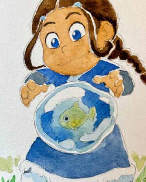 Bryan Konietzko Instagram - Here are the other 4 watercolor sketches I did for the charity auction benefitting the National Multiple Sclerosis Society this coming weekend at @animeboston 💦🐠💦 These are all on 5.5” x 8.5” Strathmore cold press. @mike_dante_d and I also signed some Avatar stuff for the auction. I don’t have any info yet on if/how you might be able to bid remotely but I’ll share it when I do. #avatarthelastairbender #sokka #toph #momo #aang #katara #animeboston2023 #nationalmssociety #charityauction