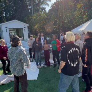 Bryant Wood Instagram - @directedbystro & @jessedueck requested that I visit and lead an activation for his influencer collaboration day.  A 10-minute meditation session can significantly improve the group’s overall connection and mental health. Take care of your people. 🤍
📸: @brah_itseric