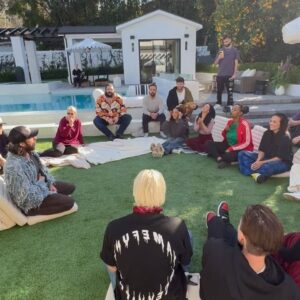 Bryant Wood Instagram - @directedbystro & @jessedueck requested that I visit and lead an activation for his influencer collaboration day.  A 10-minute meditation session can significantly improve the group’s overall connection and mental health. Take care of your people. 🤍
📸: @brah_itseric