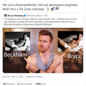 Bryce Eilenberg Instagram - Trixie sums me up pretty well 😁. Youtube video link where explain how I created the #davidbeckham underwear photo is in my bio (that's what the cool kids say right, link in bio? Imagine explaining this to someone in the 1980s)