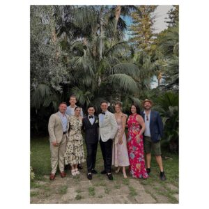 Caitlin McGee Instagram - What a privilege to have old friends, and be there for the big moments🩵 My heart is bursting seeing two of the great loves of my life get hitched this week in the most bonkers beautiful place I’ve ever been. Cheers Petey and Drew 🥂 Juni requests you bring back more burrata!