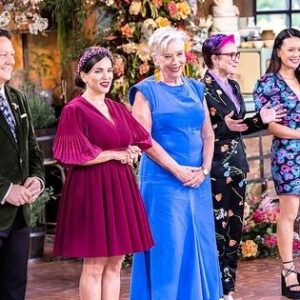 Cal Wilson Instagram - Can’t believe it’s the Finale of @bakeoffau tonight! Truly my favourite ever gig. 
The glorious @maggie_beer returns for a delightful bit of judgery, and our amazing final 3 bake their socks off. 
8.30 tonight on @foxtel and @binge 

#GABO #BakeOff #Finale #Baking #GreatAustralianBakeOff
 
(Images: 1: five smiling people, dashingly attired, stand at the front of the Bake Off Shed. @darrenpurchese, @rachelkhooks, @maggie_beer, Cal, and @natalie.tran. Cal can’t speak for the others, but she is just a little star struck by Maggie, and quite covetous of her amazing orange earrings. 

Image 2: Natalie and Cal stand smiling with their arms around each other, next to some utterly incredible foliage, in the shed. Cal is wearing a great suit, Natalie, a particularly stunning dress. They look like a fascinating power couple. 

Image 3: the reverse of the first image: the backs of our intrepid hosts and judges. It’s a sort of poignant goodbye, reflecting that this is the last episode of this season, oh god I’m not ready. 

Image 4: our mighty final 3 bakers, @ilonabakes, @lozfozbakes, and @whatsadambaking. They have their arms around each other and are standing beneath the foliage festooned arch decorating the shed. It looks so good in there, I wanted to get married again, and have the top 3 cater the  wedding That Day. 
Couldn’t be prouder of these creative, talented, generous, lovely people)