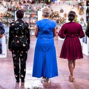 Cal Wilson Instagram - Can’t believe it’s the Finale of @bakeoffau tonight! Truly my favourite ever gig. 
The glorious @maggie_beer returns for a delightful bit of judgery, and our amazing final 3 bake their socks off. 
8.30 tonight on @foxtel and @binge 

#GABO #BakeOff #Finale #Baking #GreatAustralianBakeOff
 
(Images: 1: five smiling people, dashingly attired, stand at the front of the Bake Off Shed. @darrenpurchese, @rachelkhooks, @maggie_beer, Cal, and @natalie.tran. Cal can’t speak for the others, but she is just a little star struck by Maggie, and quite covetous of her amazing orange earrings. 

Image 2: Natalie and Cal stand smiling with their arms around each other, next to some utterly incredible foliage, in the shed. Cal is wearing a great suit, Natalie, a particularly stunning dress. They look like a fascinating power couple. 

Image 3: the reverse of the first image: the backs of our intrepid hosts and judges. It’s a sort of poignant goodbye, reflecting that this is the last episode of this season, oh god I’m not ready. 

Image 4: our mighty final 3 bakers, @ilonabakes, @lozfozbakes, and @whatsadambaking. They have their arms around each other and are standing beneath the foliage festooned arch decorating the shed. It looks so good in there, I wanted to get married again, and have the top 3 cater the  wedding That Day. 
Couldn’t be prouder of these creative, talented, generous, lovely people)
