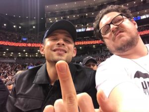 Cameron Britton Instagram - David and I trying to convince you we can handle courtside seats like it’s no big deal. #yeahright #freakingout #nba #raptors #toronto #netflix #umbrellaacademy #hazelandchacha #diego