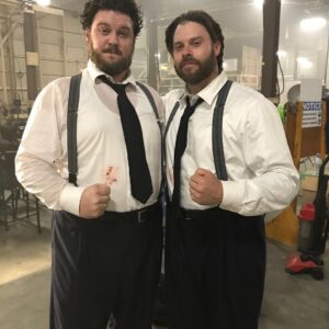 Cameron Britton Instagram - Twinsies! My stunt double was incredible. Thanks for making me look good bro. @kevankase made me have to step my game up, cause he can move for a big guy! #umbrellaacademy #netflix #hazel #stunt #twinsies