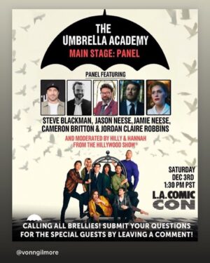 Cameron Britton Instagram - It's been a minute since I have been at an #umbrellaacademy event, this is so very very exciting. I will do my best to keep my shrill giggles to a minimum. #hazelandchacha #netflix #lacomiccon