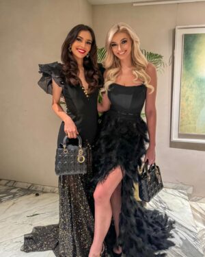 Camila Pinzón Instagram - To our 70th Miss World @karolinabielawska : Thank you for inspiring all of our Miss World class 💙 Showing us how to convey the beauty with a purpose philosophy with such grace. 
-
Dress: @ludivineguillot