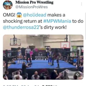 Camille Ligon Instagram - #aboutlastnight
Made a surprise return to @missionprowrestling for #mpwmania 
Notes to take home 📝 

@thunderrosa22 has a big title match tonight so she called in her number 1 shooter 😈

I got a lil scratched up by a bird @wrestleladybird  she fought like her life depended on it, and I loved every second of it🙏🏽 #respect 

Also it might be time to go back wearing a 2 piece....that is all *hint hint* @shapeshifterzco

 If you didn't catch it, head over to @titlematchnetwork for some of the best women's wrestling in the planet 👏🏽👏🏽👏🏽

#sundayfunday #mpw #sanantonio #womenswrestling #missionprowrestling